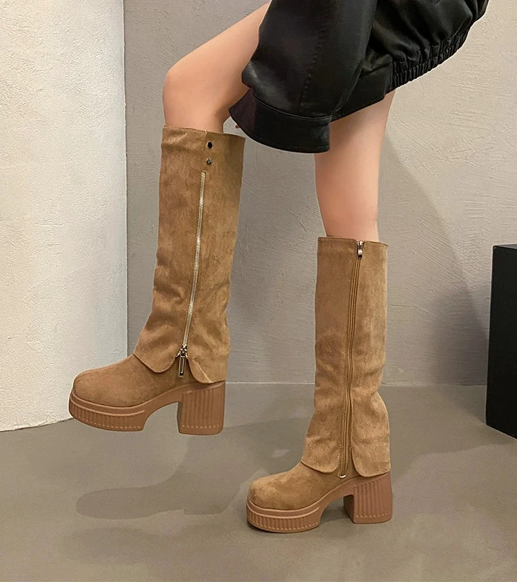 ジップカバースウェードロングブーツ