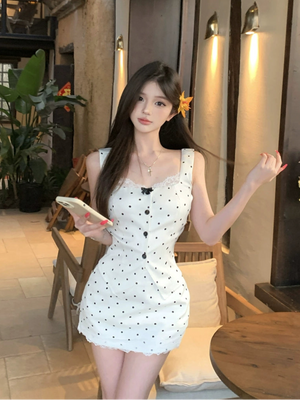 2ピースレースリボンドットセットアップ