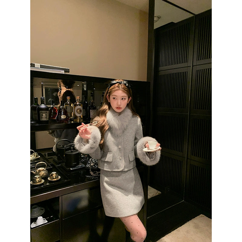 フェイクファーカラーニットセットアップ