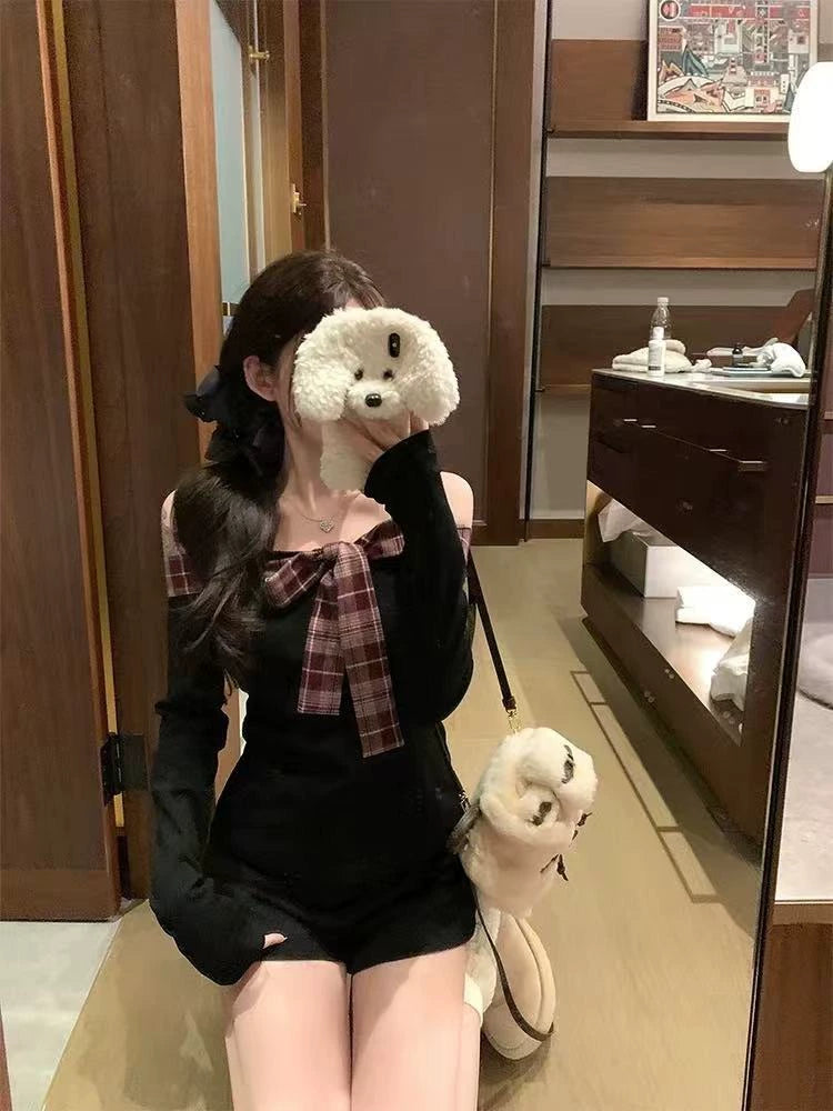 チェックリボンワンショルダートップス