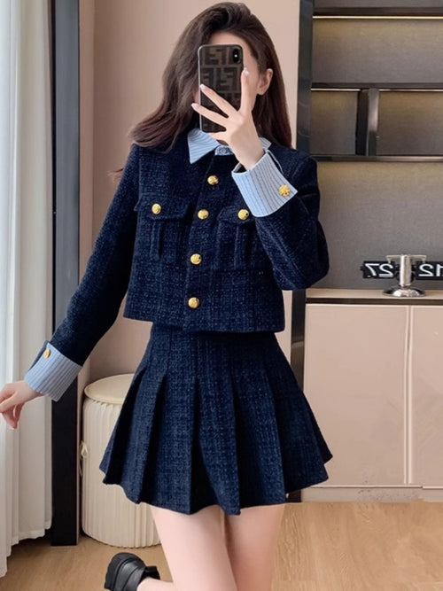 シャツインツイードジャケット＆プリーツスカートセットアップ – charme