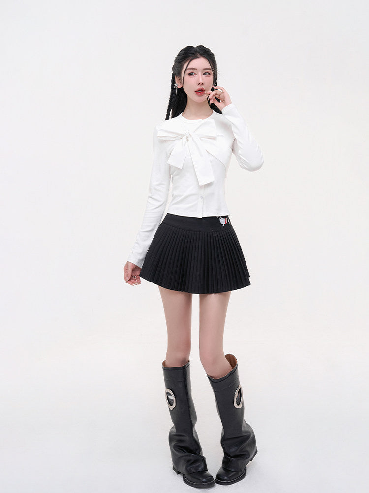 グレンチェックリボントップス