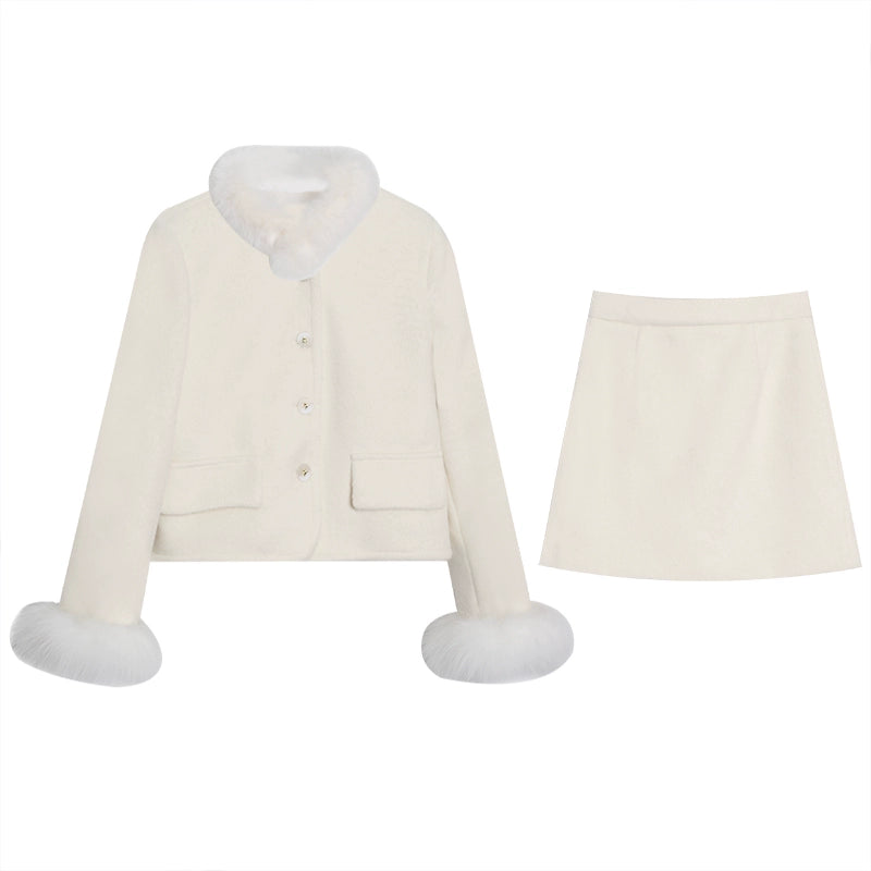 フェイクファーカラーニットセットアップ