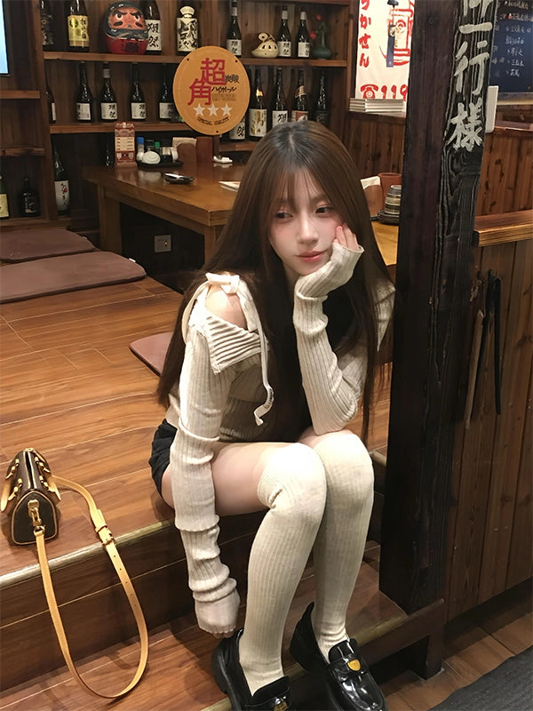 サイドリボンオフショルニット