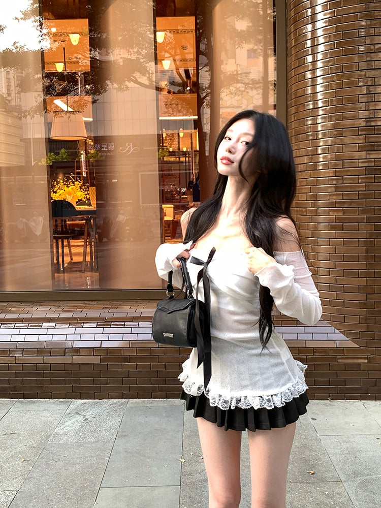 バレエスタイルオフショルTシャツ