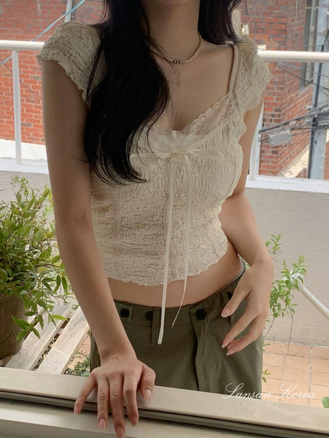 アンティークレースクロップドトップス