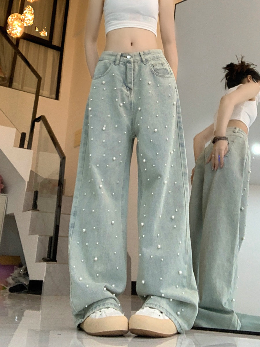 ラインストーンワイドフィットデニム