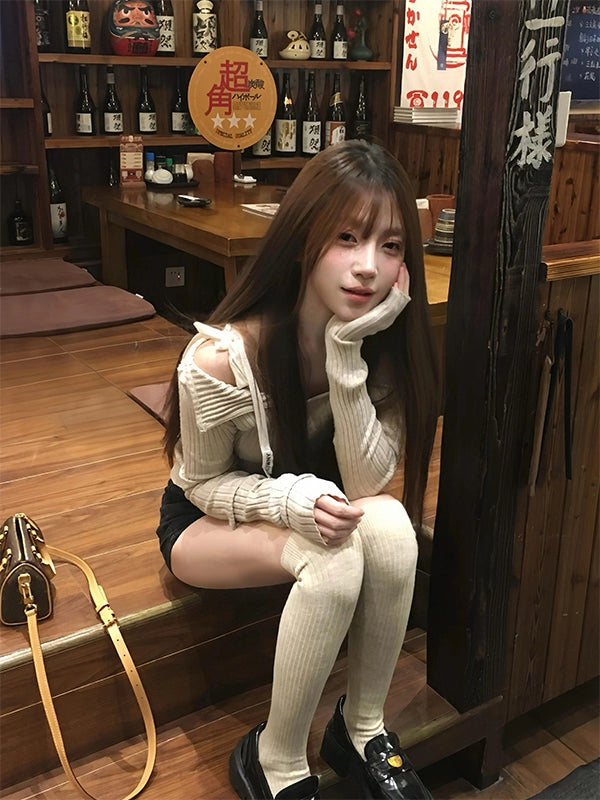 サイドリボンオフショルニット