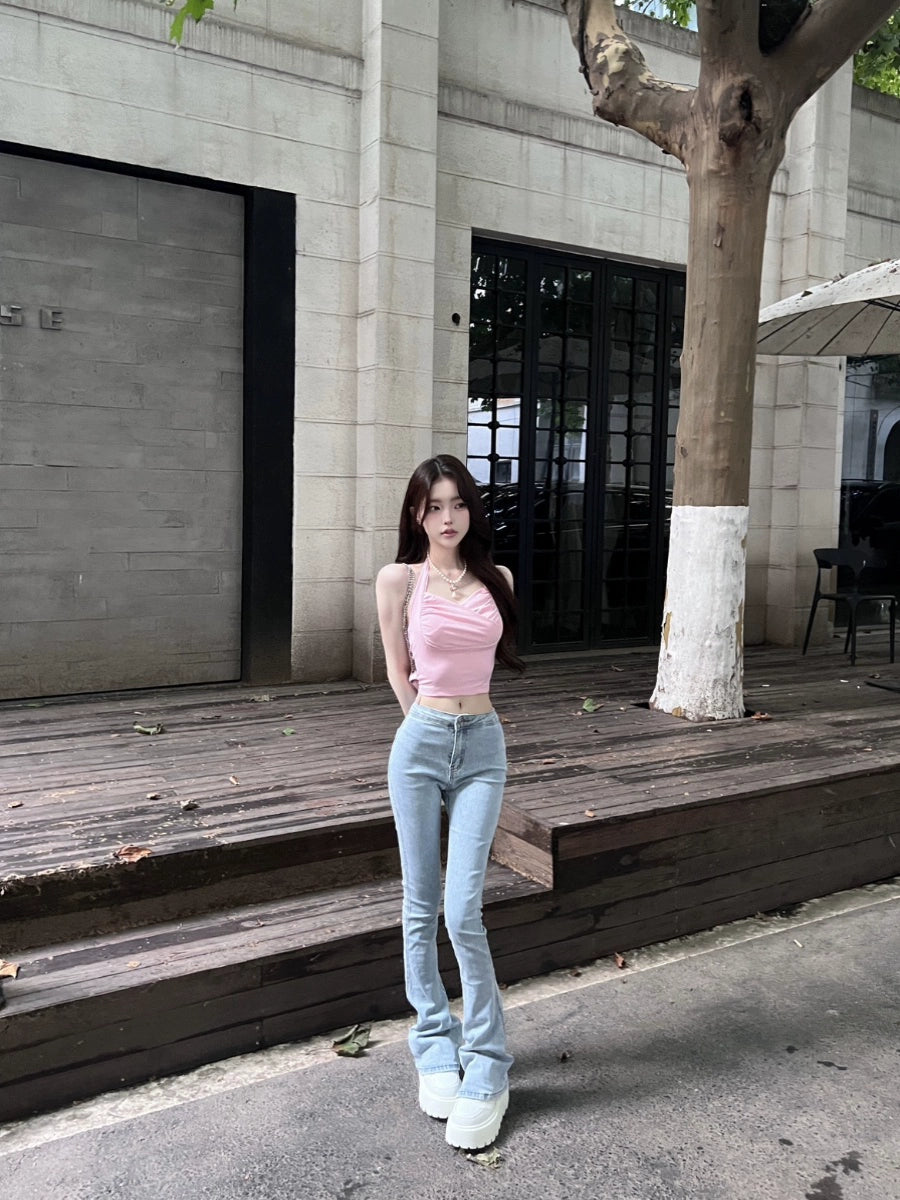 ハイウエストスリムセミフレアデニム