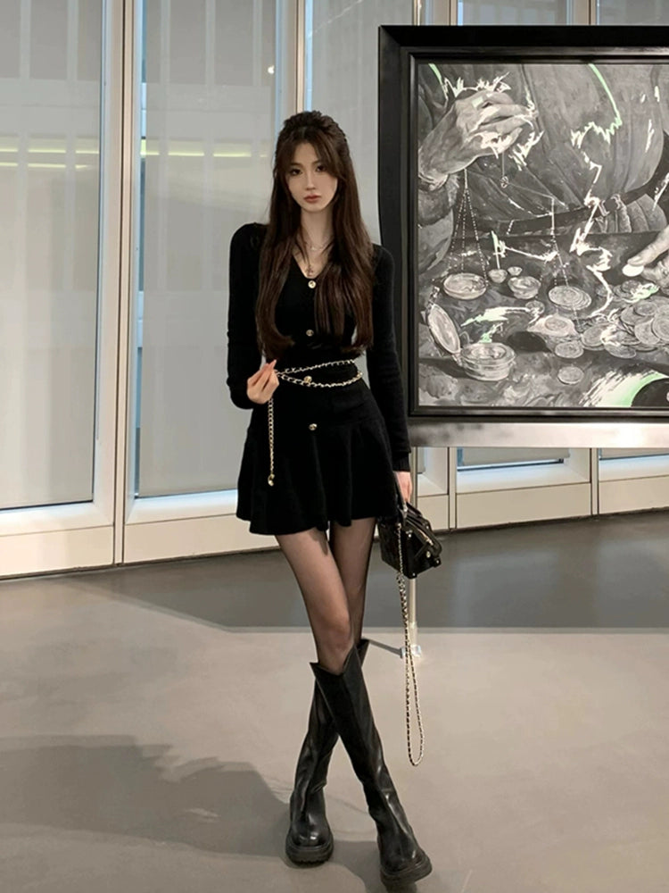 グラムチェーンアクセントニットドレス