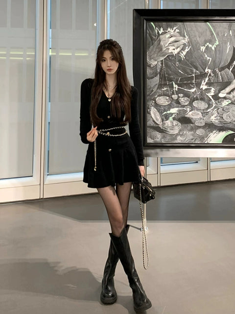 グラムチェーンアクセントニットドレス