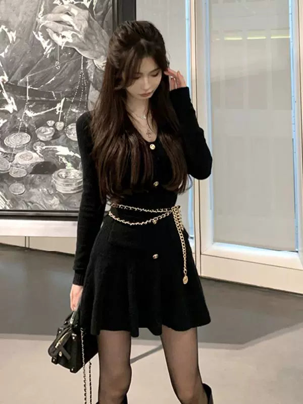 グラムチェーンアクセントニットドレス