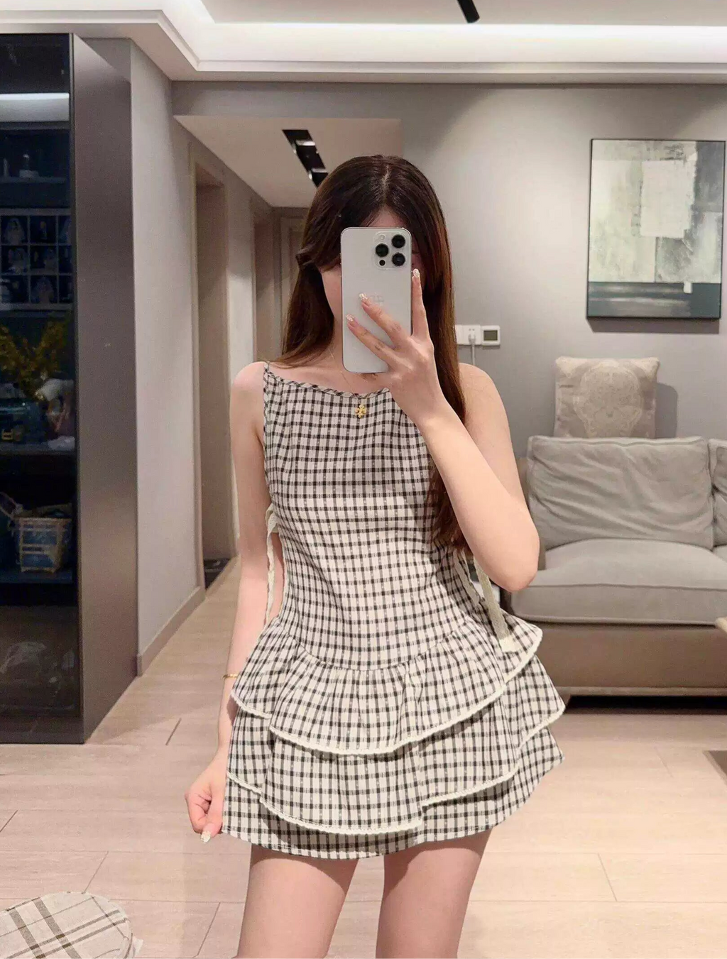 ギンガムリボンフリルセットアップ