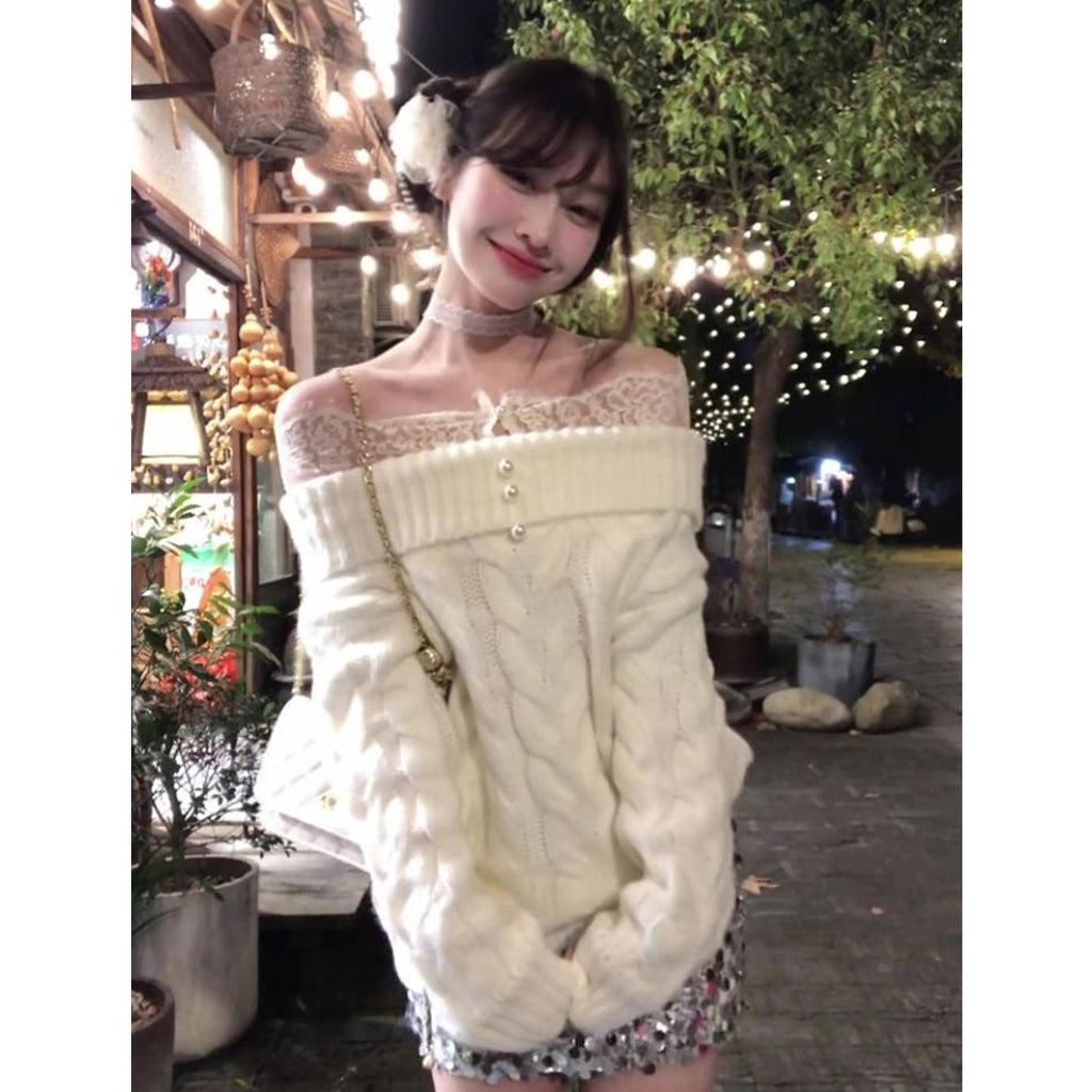 フレンチレースオフショルニット