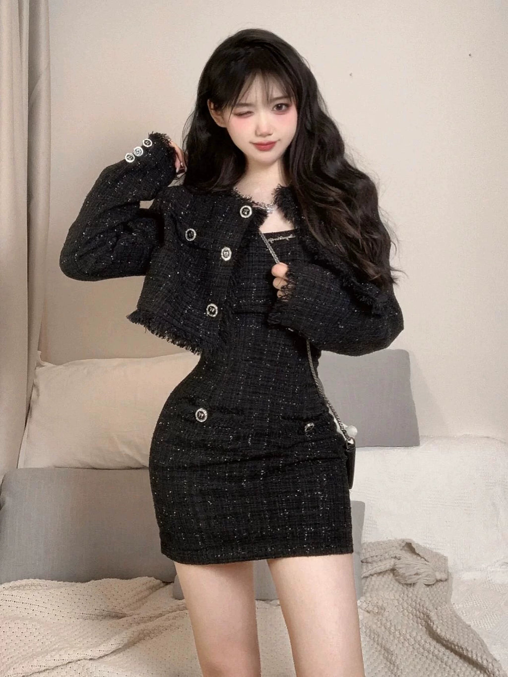 ツイードワンピースツーピースセット