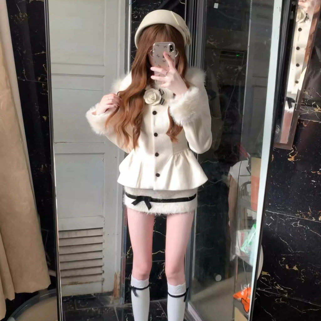 フェイクファートリムぺプラムセットアップ