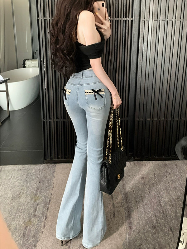 リボンレースブーツカットスタイルデニム – charme リボンレースブーツカットスタイルデニム – charme