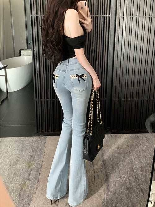 リボンレースブーツカットスタイルデニム – charme