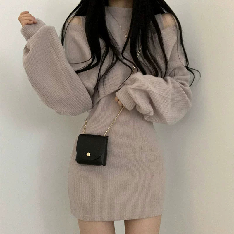 2ピースオフショルダーニットワンピース – charme