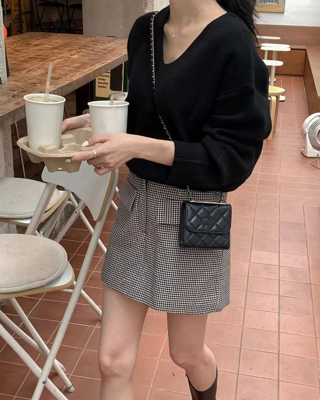 ハウンドトゥースデザインミニスカート