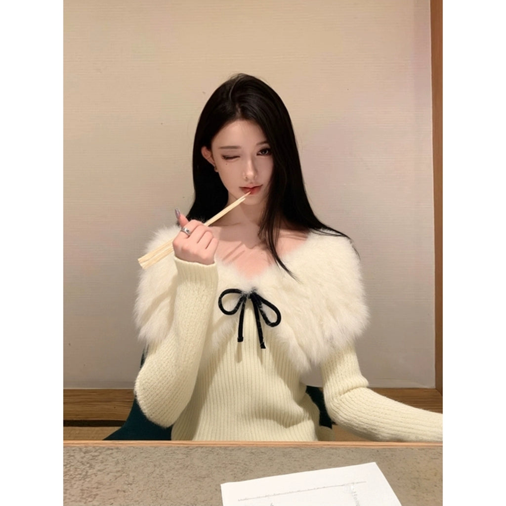 レディムード ファーオフショルニット