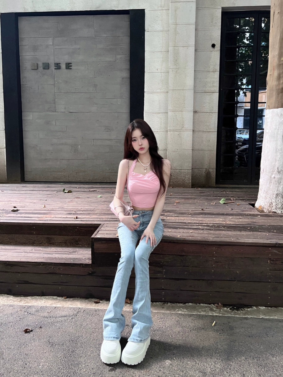 ハイウエストスリムセミフレアデニム