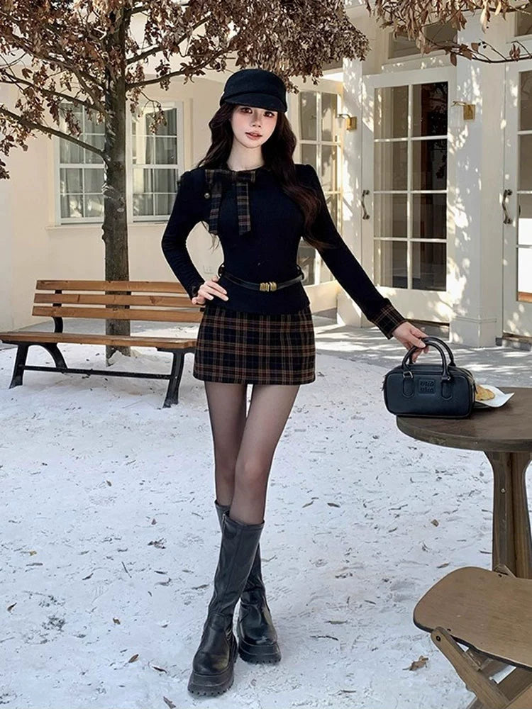 レディチェック ボウタイミニワンピース