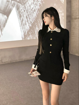 ハーフボタンニットミニワンピース