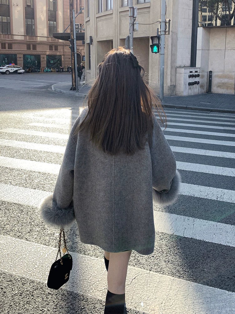 フェイクファーウールライクリボンコート