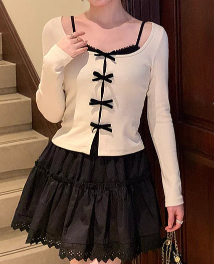 フリルデザインリブニットトップス