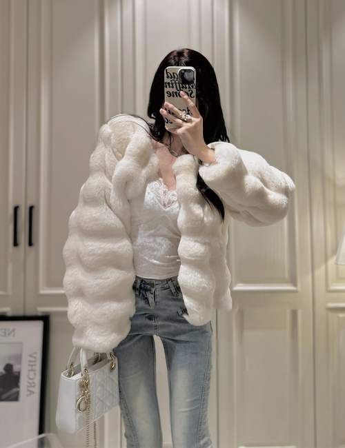 ワッフルフェイクファージャケット – charme
