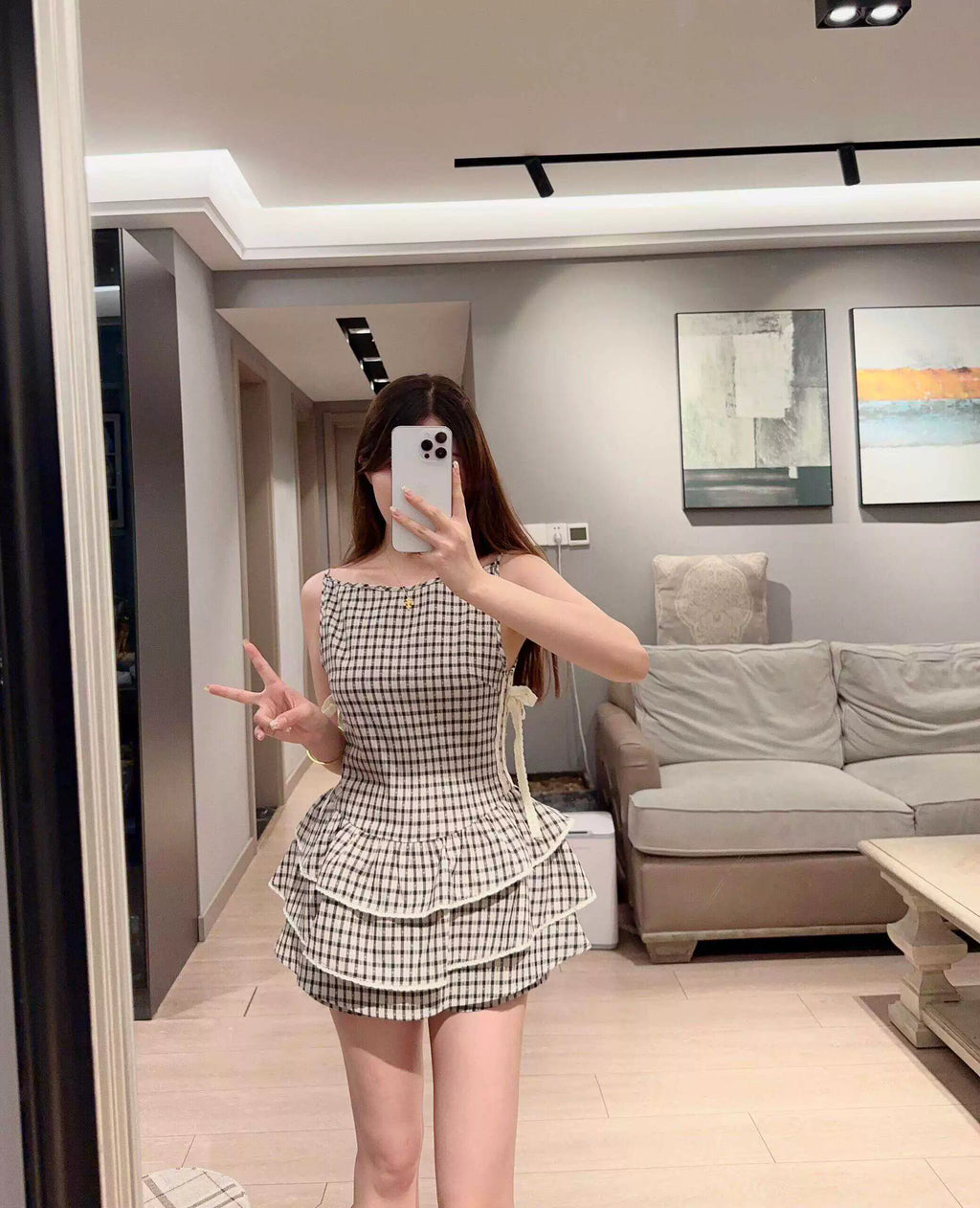 ギンガムリボンフリルセットアップ