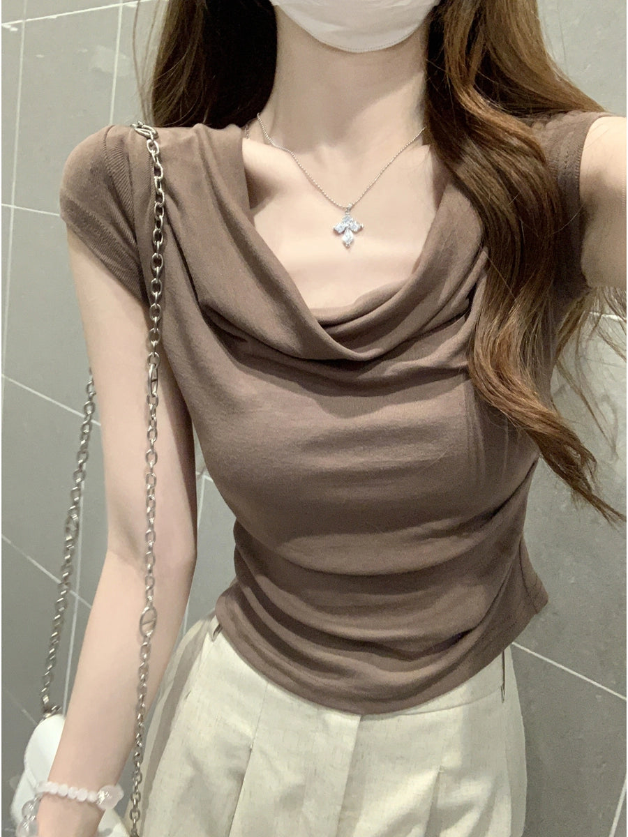 ドレープネックリブTシャツ