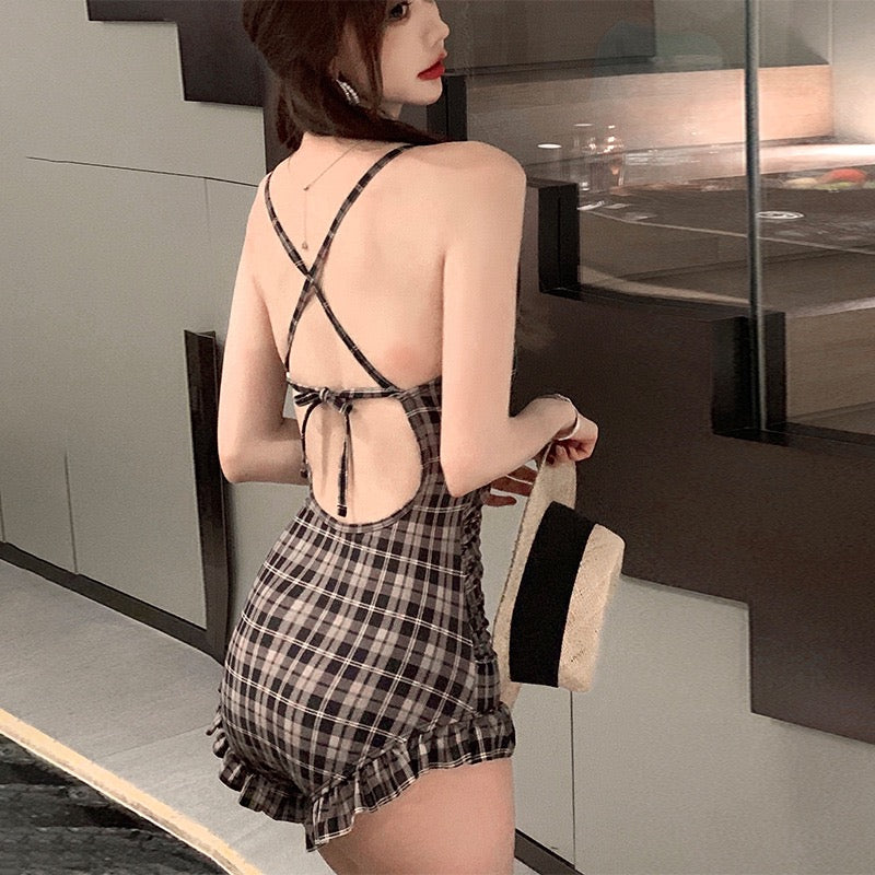 チェックフリルビキニ