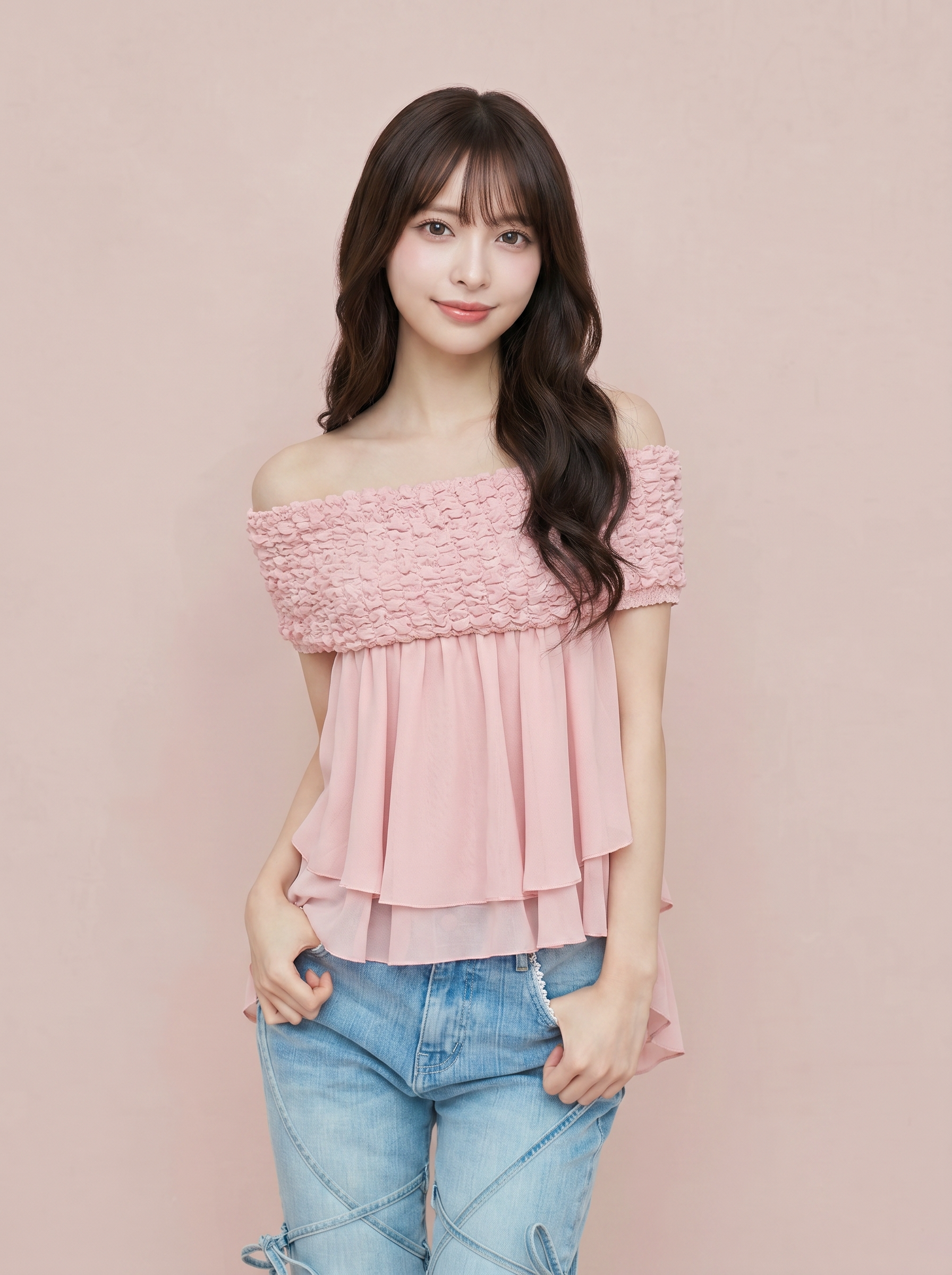 シフォンフレアオフショルワンピトップス
