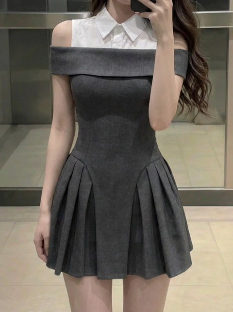 メロウオフショルダープリーツドレス