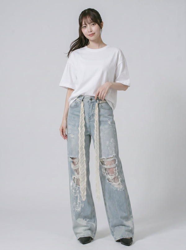ダメージワイドデニムパンツ