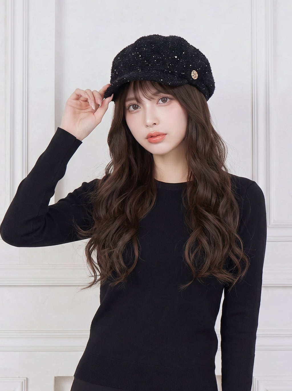 ビジューモチーフラメニットキャスケット