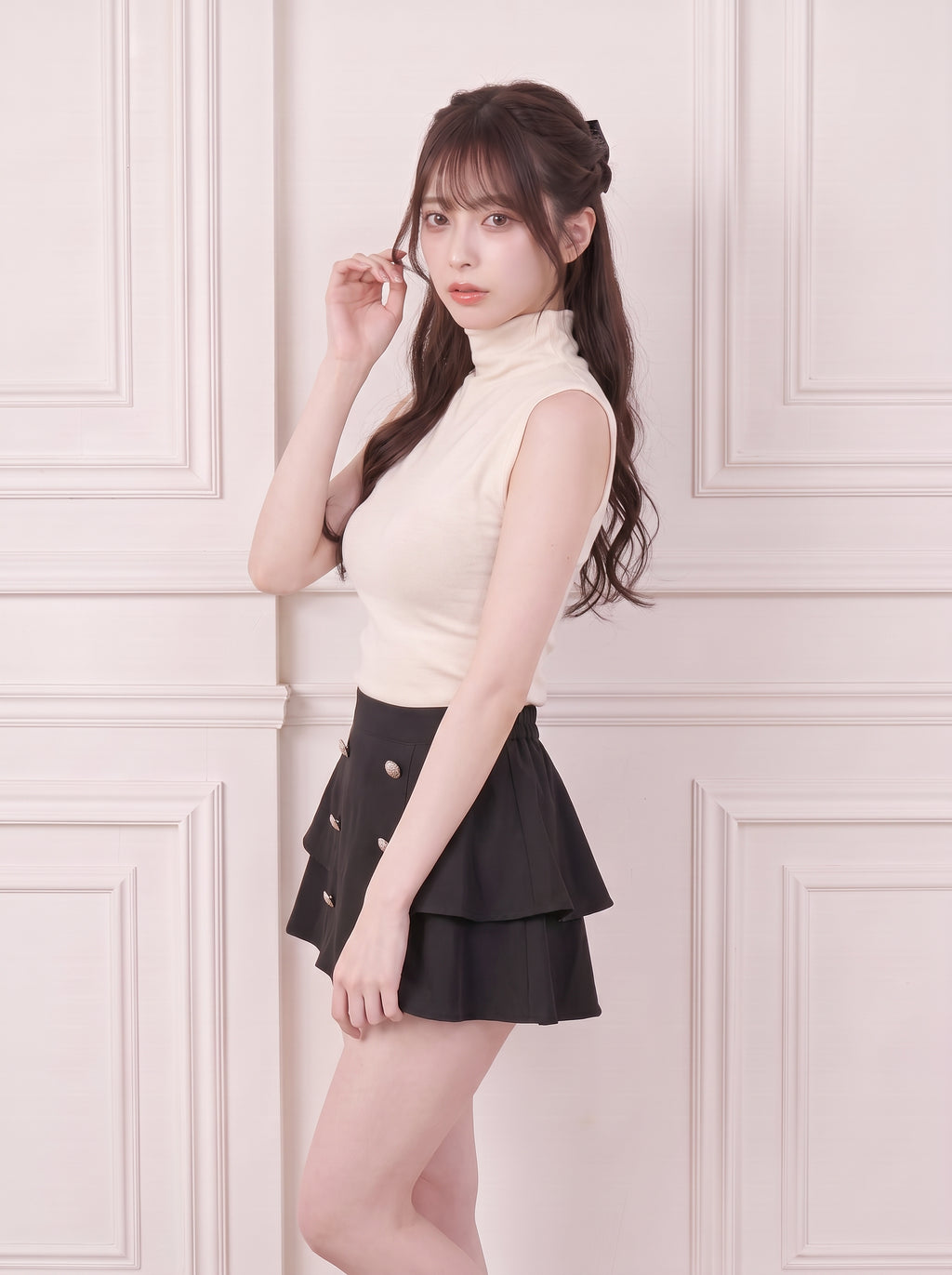 ダブルボタンフレアミニスカート