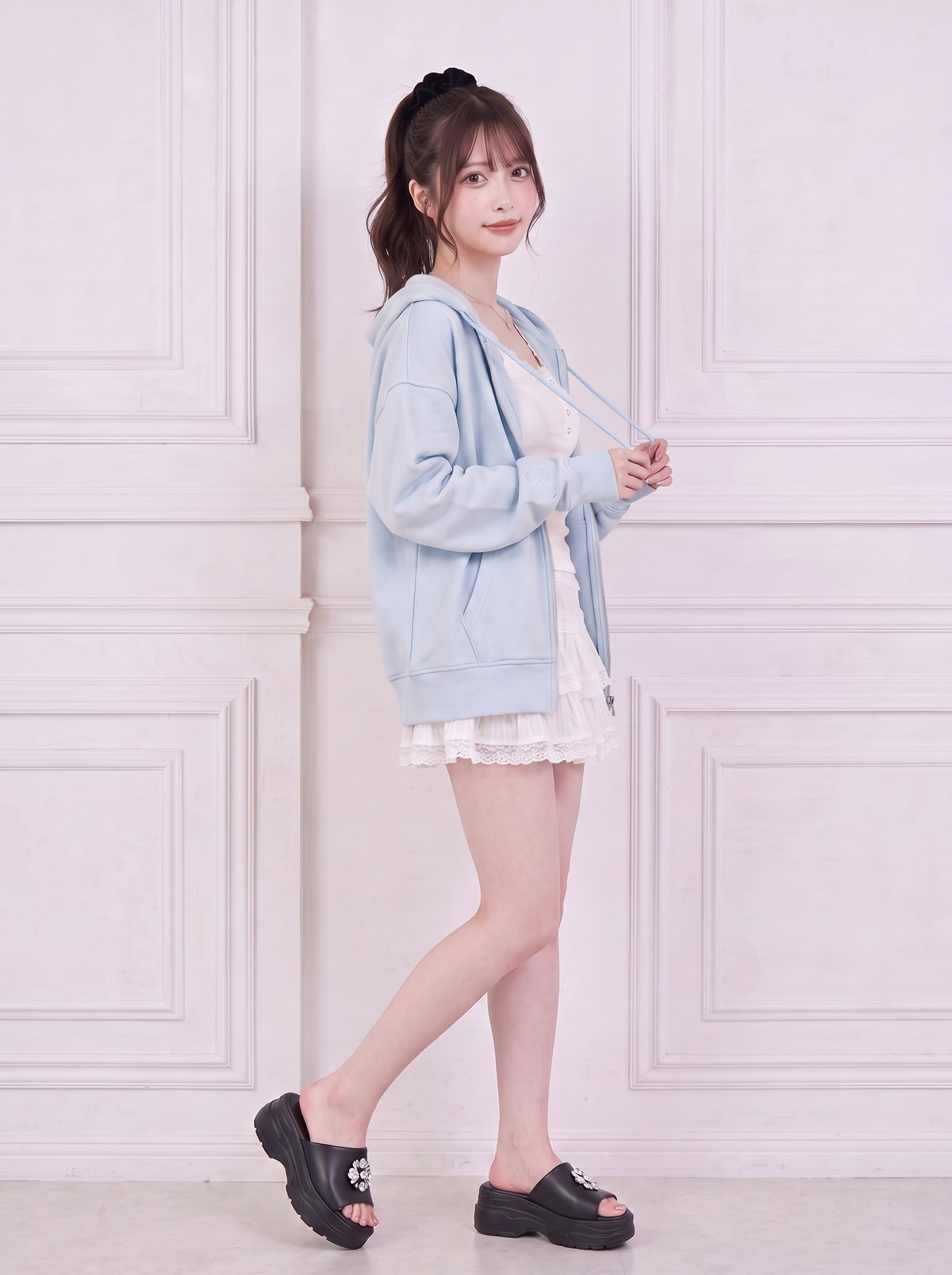 フェミニンリボンルーズシルエットパーカー