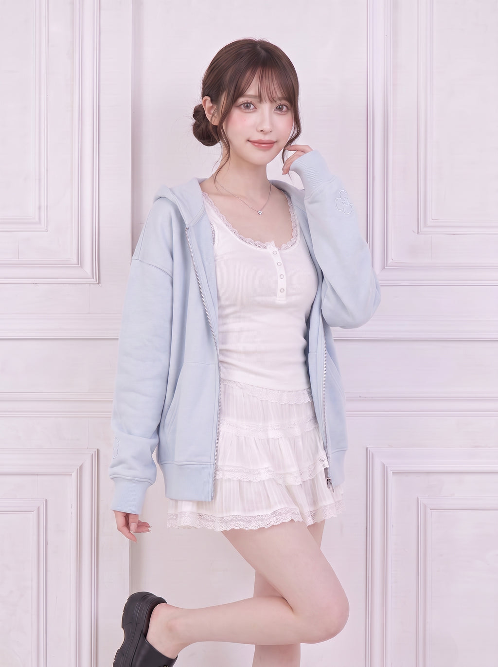 フェミニンリボンルーズシルエットパーカー