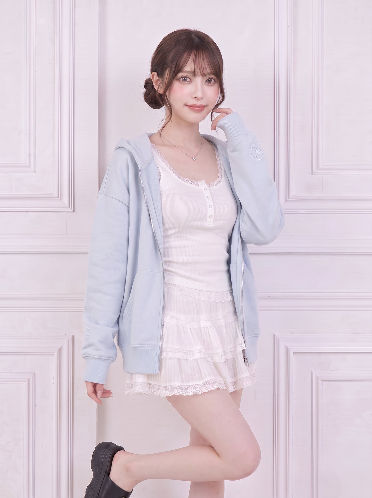 フェミニンリボンルーズシルエットパーカー